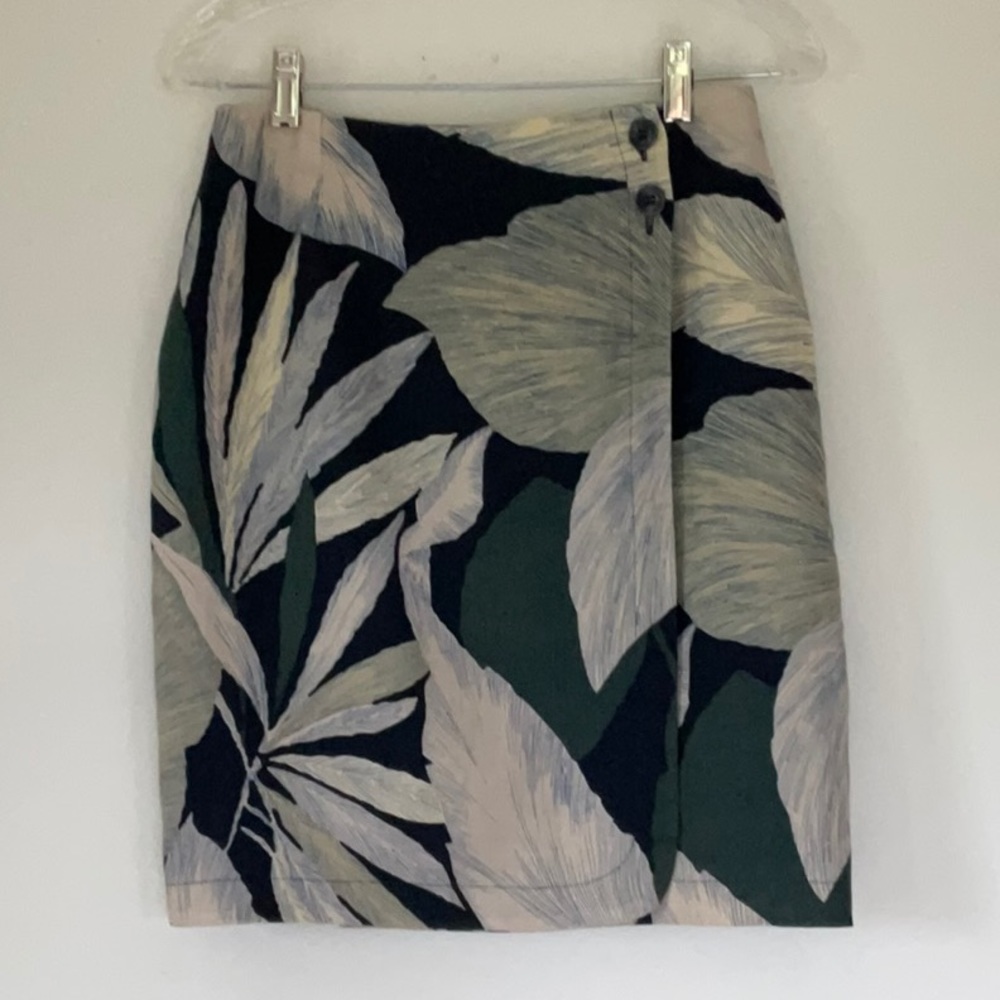 Vintage JNY Tropical Print Linen Wrap Skirt